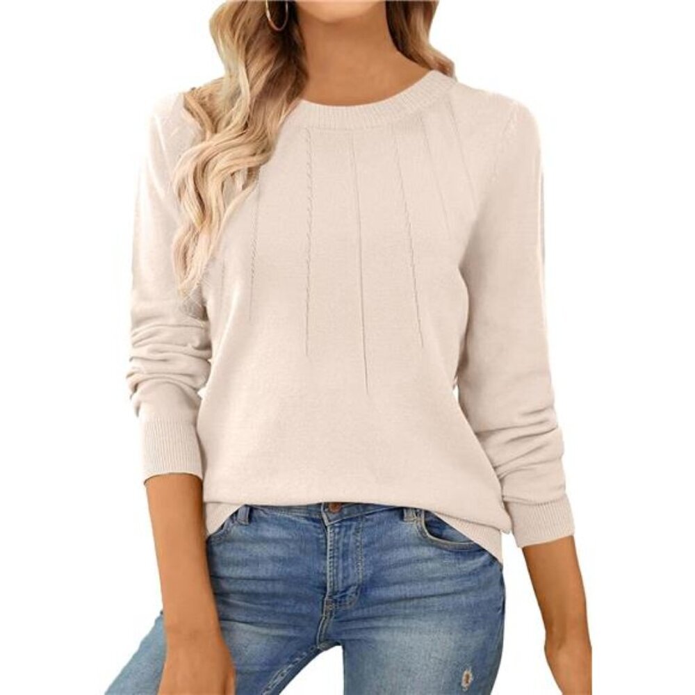 Crewneck Pullover Sweater | Lightweight Long Sleeve Solid Color Knit Top